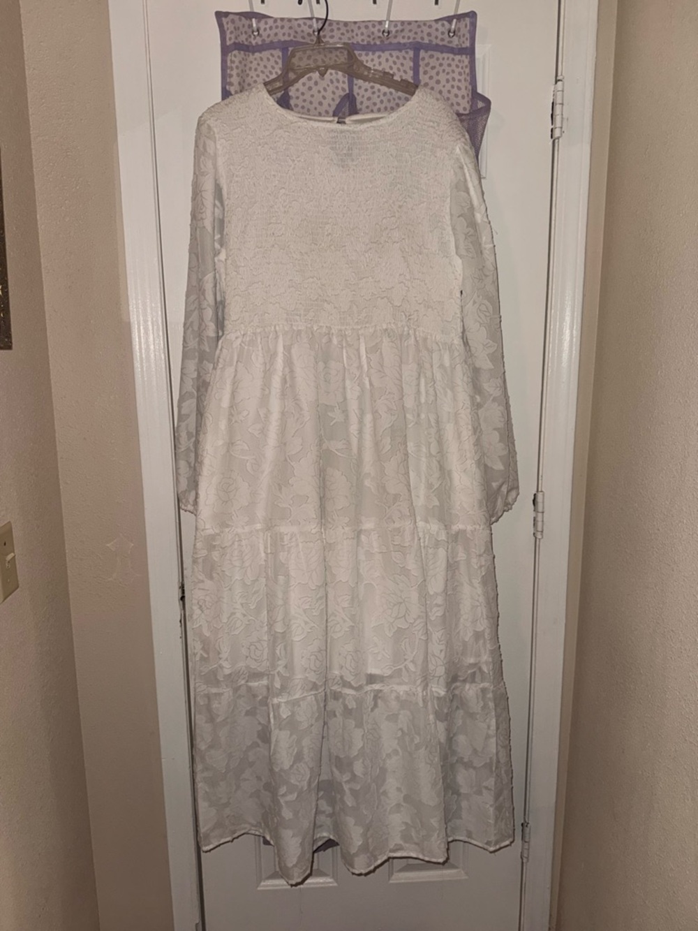 White Lace Maxi Dress with Long Sleeves